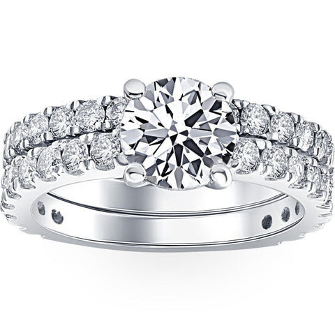 H/VS2 3 1/2ct Diamond Engagement Wedding Ring Set 14K White Gold Lab Grown