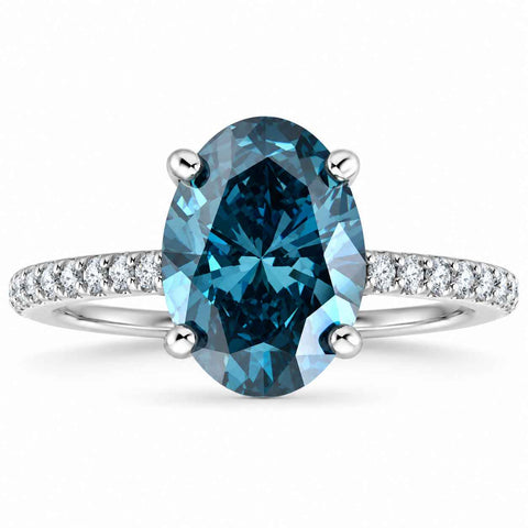 2 1/3Ct Blue Oval Diamond Engagement Ring in 14k White Gold Lab Grown