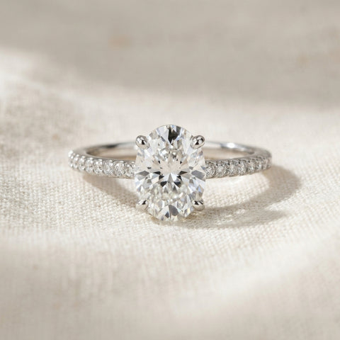 VS 2 1/2Ct Oval Lab Grown Diamond Engagement Ring in 14k White or Yellow Gold