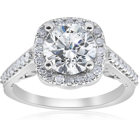 3 ct Diamond (2ct center) Cushion Halo Engagement Ring 14k White Gold Lab Grown
