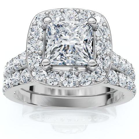 G/SI 2ct Princess Cut Halo Diamond Engagement Ring Wedding Set 14k Gold Enhanced