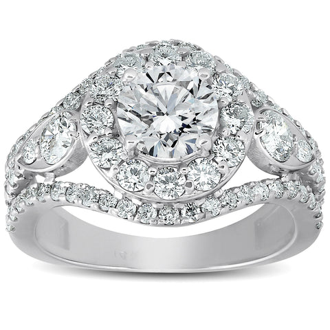 G/SI 2 ct Halo Diamond Multi Row Engagement Ring 14k White Gold Enhanced