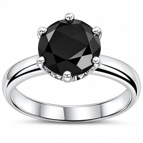 2 ct Treated Black Diamond Solitaire Engagement Ring 14K White Gold