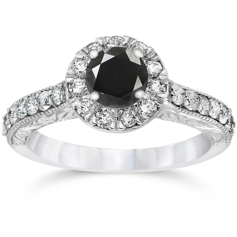 1 3/4ct   Treated Black Diamond Engagement Ring 14K White Gold