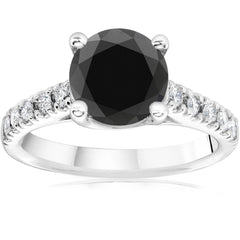 3 1/4ct 14K White Gold Round AAA Halo Treated Black Diamond Engagement Ring