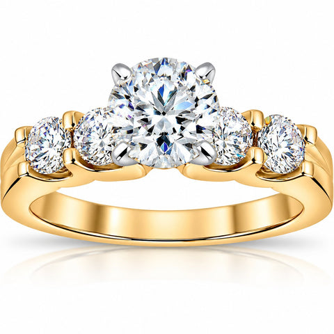 1 3/4ct Diamond 14k Yellow Gold Engagement Ring U Prong Enhanced Round Solitaire