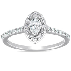 F/VS .50ct Halo Marquise Diamond Engagement 14K White Gold Ring Lab Grown