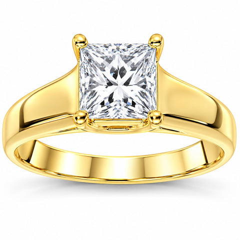 SI 1 CT Princess Cut Diamond Solitaire Engagement Ring 14k Yellow Gold Enhanced