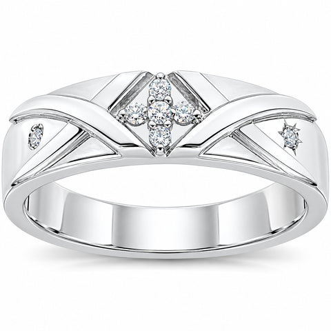 Mens Diamond Cross Ring 14K White Gold