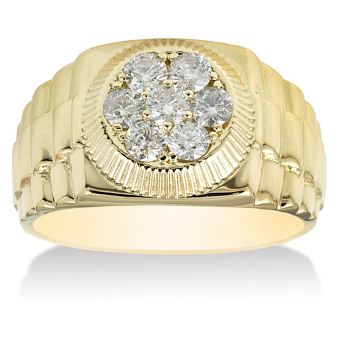 Men's 3/4Ct Round Cut Natural Diamond Ring in 14k Yellow Gold