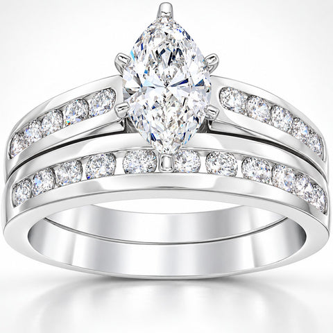 2 Carat Marquise Diamond Engagement Wedding Ring Set White Gold 14k Lab Grown