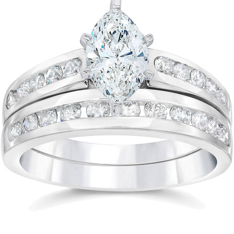 2 Carat Marquise Diamond Engagement Wedding Ring Set White Gold 14k Lab Grown