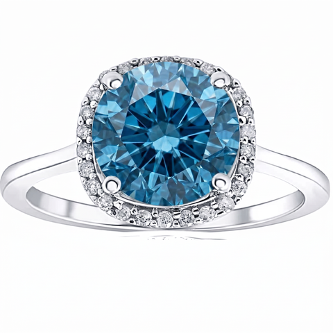 VS 3 1/4Ct Blue Diamond Halo Engagement Ring Lab Grown in 14k White Gold