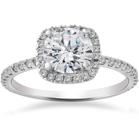 2 Carat Cushion Halo Lab Grown Diamond Engagement Ring 14K White Gold