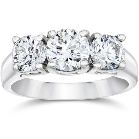 1 1/2ct 3 Stone Round Diamond G/VS Engagement Ring 14K White Gold Lab Grown