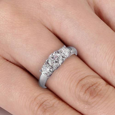 1 1/2ct 3 Stone Round Diamond G/SI Engagement Ring 14K White Gold Lab Created
