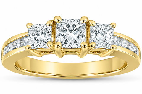 2ct Three Stone Diamond Ring 14K Yellow Gold