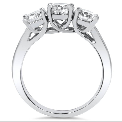 3 Stone Diamond Engagement Ring 1.80ct 14k White Gold Round Solitaire Cut