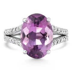 4 3/4Ct Amethyst Diamond Split Shank Engagement Ring 14k White or Yellow Gold