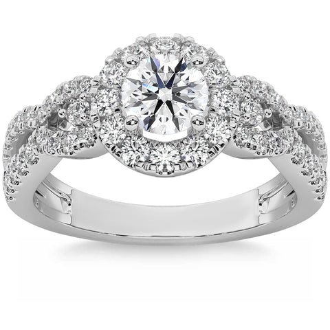 1 1/2 Ct Diamond Halo Intinity Cirss Cross Engagement Ring 10k White Gold