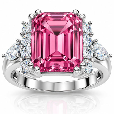 Pink Topaz 10x8mm & Diamond Ring 14k Gold Lab Grown EF/VS