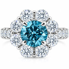3 1/2Ct TW Blue & White Diamond Halo Engagement Ring 14k White Gold Lab Grown