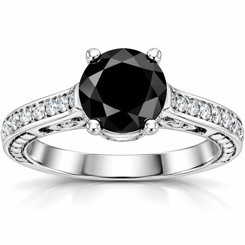 2 1/4 ct Treated   Black Diamond Engagement Ring 14K White Gold