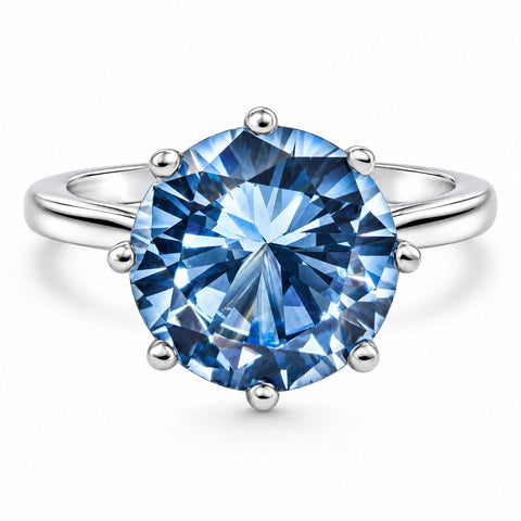 Aquamarine Solitaire Flower Ring 14k White Gold 10MM Lab Grown