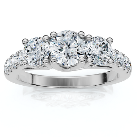 G/VS 1 1/4ct Three Stone 100% Diamond Engagement Ring 14K White Gold Lab Grown