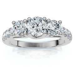 G/VS 1 1/4ct Three Stone 100% Diamond Engagement Ring 14K White Gold Lab Grown