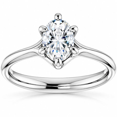 VS 3/4Ct Oval Solitaire Diamond Engagement Ring Lab Grown White or Yellow Gold