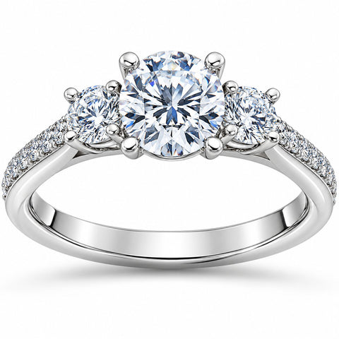 1 ct Round Diamond 3-Stone Lab Grown Eco Friendly Engagement Ring 14k White Gold