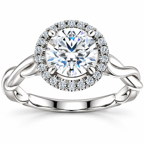 1ct Diamond Halo   Solitaire Round Cut Intertwined Band 14k White Gold