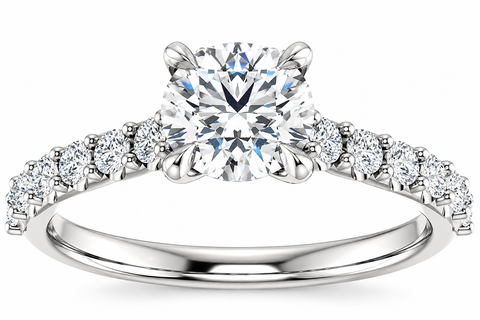 1 Ct Round Diamond Engagement Ring 14k White Gold Prong Set Single Row