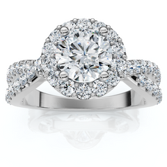 G/VS 1 Ct Halo Intertwined EX3 Lab Grown DIamond Engagement Ring 14k White Gold
