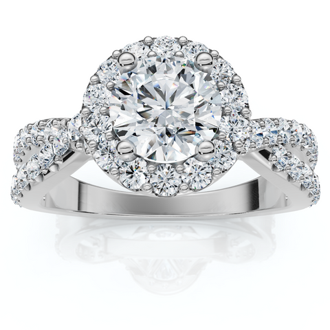 G/VS 1 Ct Halo Intertwined EX3 Lab Grown DIamond Engagement Ring 14k White Gold