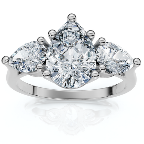 G/VS 2Ct TW Pear Shape Three Stone Diamond Engagement Ring in 14k Gold Lab Grown