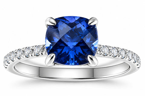 VS 2 1/3Ct TW Cushion Blue Sapphire & Diamond Ring in 14k White Gold