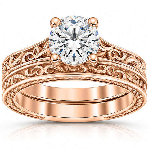 1ct Diamond Solitaire Rose Gold   Engagement Ring Wedding Band Enhanced