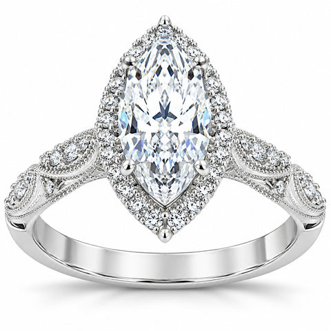 2 1/4Ct Marquise Halo Nature Inspired Lab Grown Diamond Engagement Ring 14k Gold