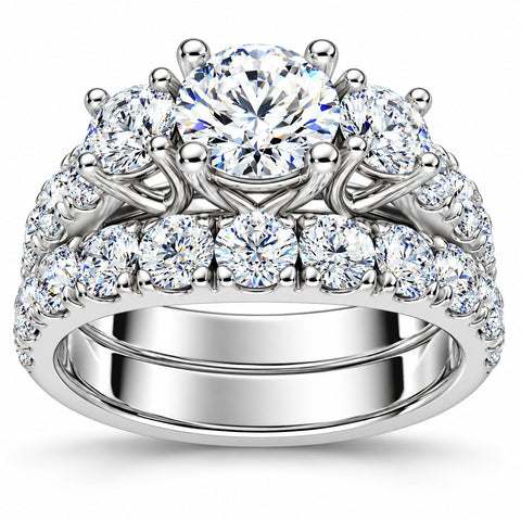 2Ct TW 3-Stone Diamond Engagement Wedding Ring Set 14k Gold or Pt Lab Grown
