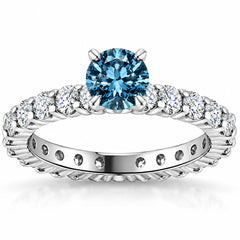 SI 1 1/3Ct Blue & White Diamond Eternity Engagement Ring 14k White Gold