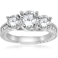 G/SI1 2 1/2ct   3-Stone Lab Grown Diamond Engagement Ring 14K White Gold