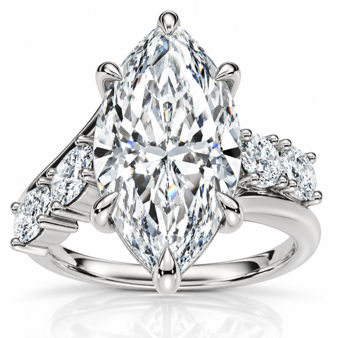 Certified 3 1/2Ct Marquise Diamond Montauk Engagement Ring 14k Gold Lab Grown