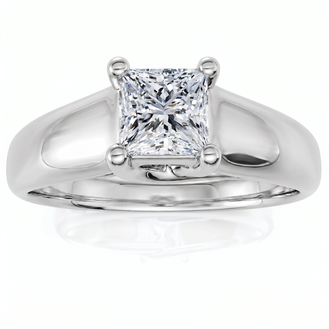 F/VS 1ct Princess Cut Lab Grown Diamond Solitaire Engagement Ring 14k White Gold
