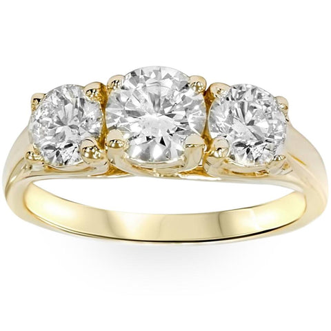 2ct 3-Stone Diamond Engagement 14K Yellow Gold Round Brilliant Cut Enhanced