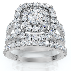 SI1 1.10Ct Lab Grown Diamond Cushion Halo Engagement Wedding Ring Set White Gold
