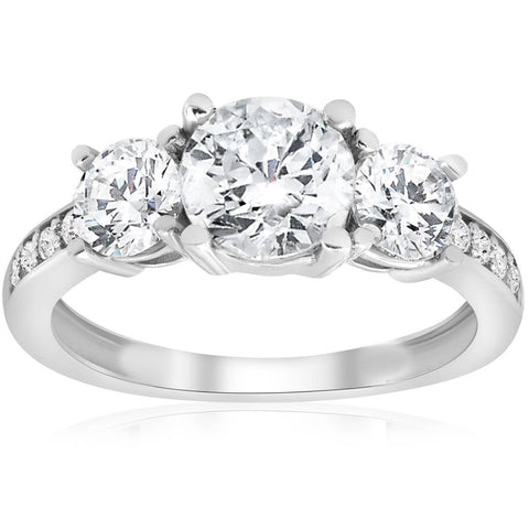 2 Ct TWD Three Stone Diamond Engagement Ring 14k White Gold Anniversary Band