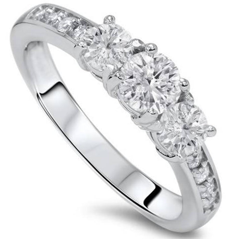 1ct Round Cut Natural Diamond 3 Three Stone Engagement Ring 10K White Gold