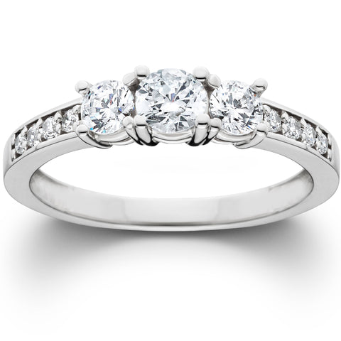 1ct Diamond Three Stone Engagement Ring 14k White Gold Solitaire Jewelry